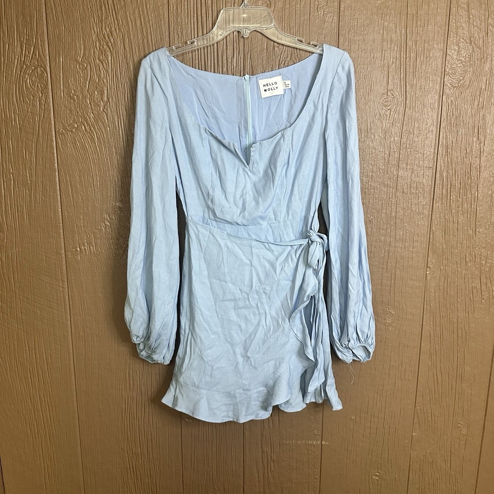 Hello Molly No Time For Love Blue Ruffle Mini‎ Dress Long Sleeve Size Medium